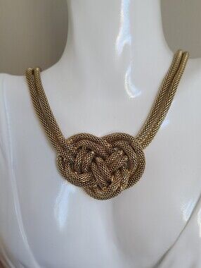 Boho Celtic Knot Ethnic Chunky Gold Wire Viking Knit Mesh Statement Necklace